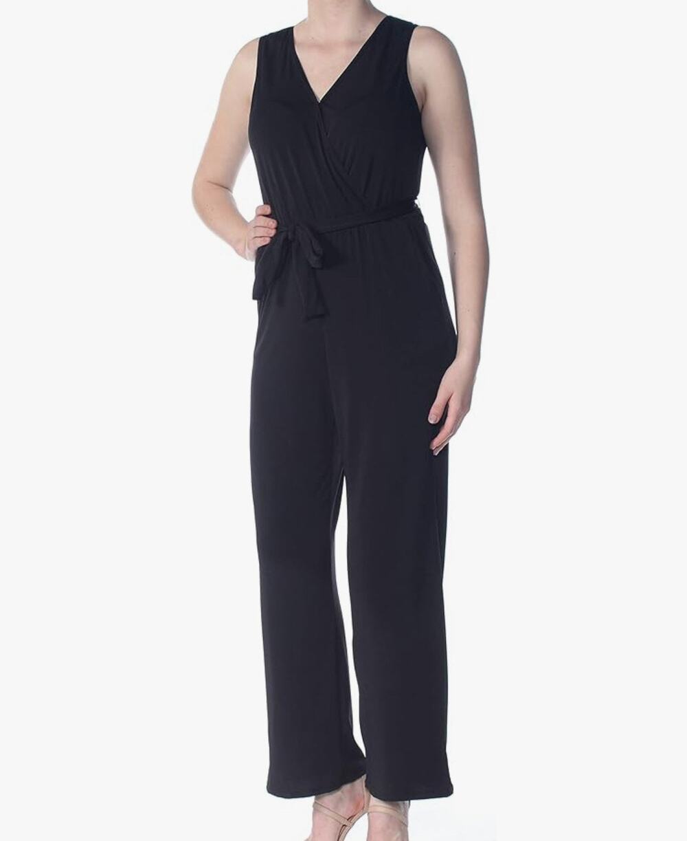 NY Collection Petite Large PL Jumpsuit Stretch Sleeveless Surplice V-Neck Belted
